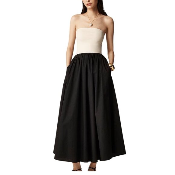 J.Crew Strapless colorblock mixy dress midi preppy money sz XS